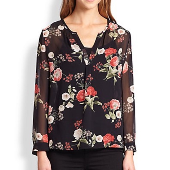 Joie Maurelle Sheer Silk Floral-Print Blouse (L) - Picture 1 of 3